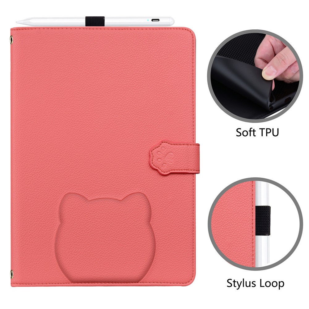 For Lenovo Tab P12 Case 3D Effect Cat Pattern Leather Stand Table Cover with Wallet, Stylus Holder - Watermelon Red