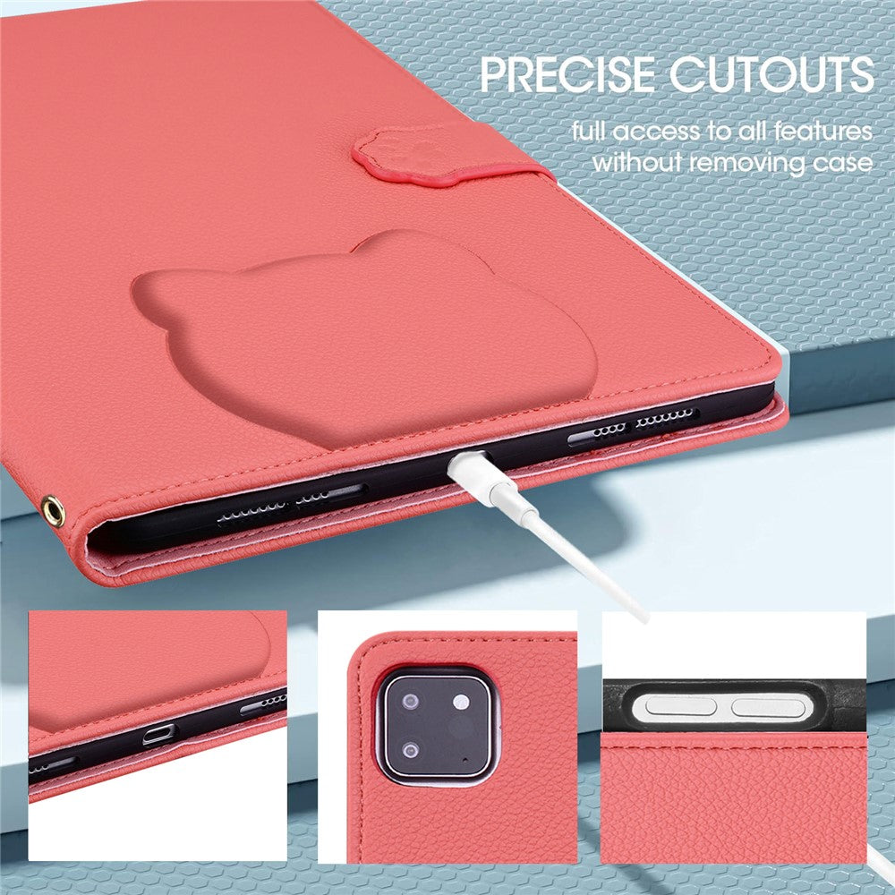 For Lenovo Tab P12 Case 3D Effect Cat Pattern Leather Stand Table Cover with Wallet, Stylus Holder - Watermelon Red