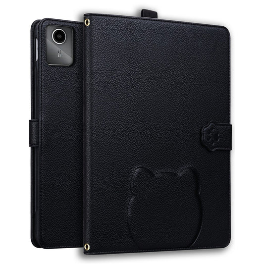 Wallet Case for Lenovo Xiaoxin Pad 2025 / Tab K11 Gen 2 / M11 Leather Stand Table Cover with Stylus Holder, 3D Effect Cat Pattern - Black