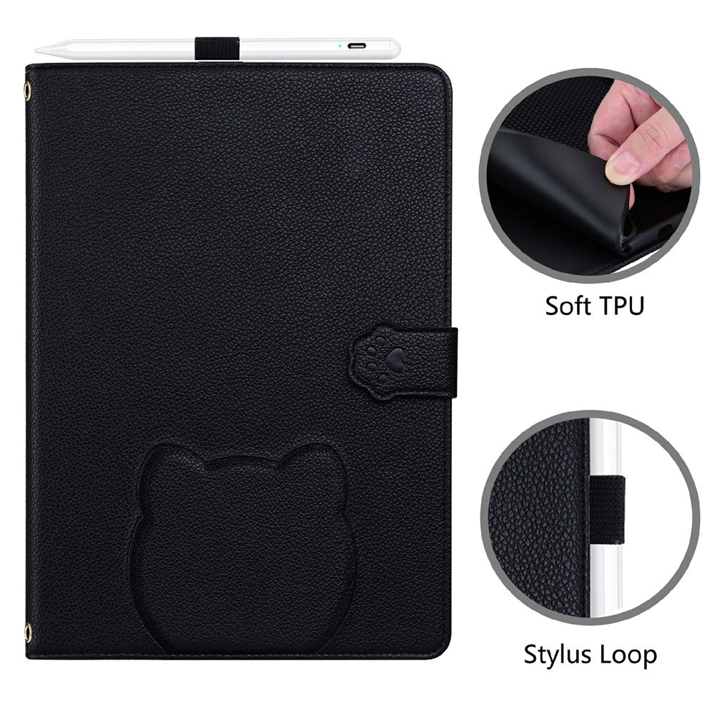 Wallet Case for Lenovo Xiaoxin Pad 2025 / Tab K11 Gen 2 / M11 Leather Stand Table Cover with Stylus Holder, 3D Effect Cat Pattern - Black
