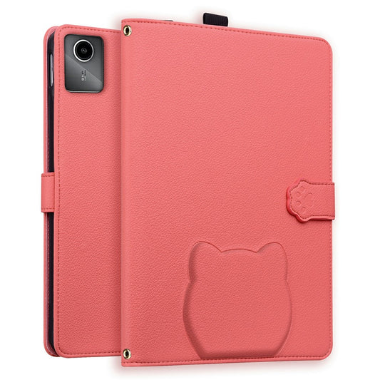 Wallet Case for Lenovo Xiaoxin Pad 2025 / Tab K11 Gen 2 / M11 Leather Stand Table Cover with Stylus Holder, 3D Effect Cat Pattern - Watermelon Red