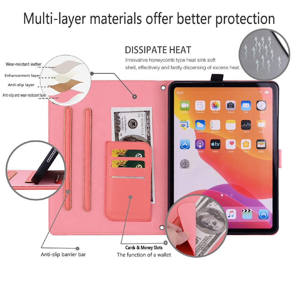 Wallet Case for Lenovo Xiaoxin Pad 2025 / Tab K11 Gen 2 / M11 Leather Stand Table Cover with Stylus Holder, 3D Effect Cat Pattern - Watermelon Red