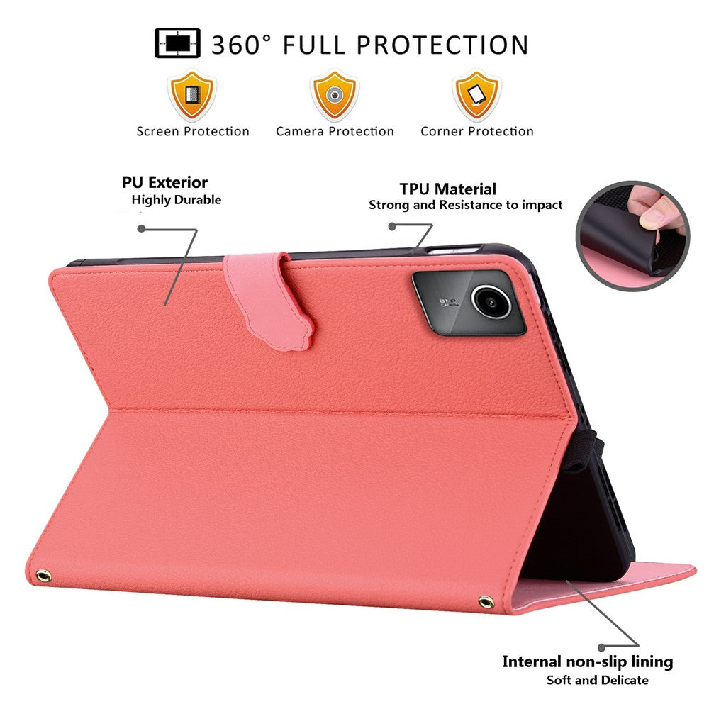Wallet Case for Lenovo Xiaoxin Pad 2025 / Tab K11 Gen 2 / M11 Leather Stand Table Cover with Stylus Holder, 3D Effect Cat Pattern - Watermelon Red