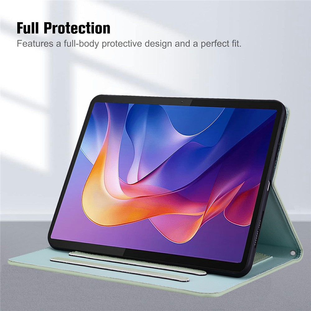 Wallet Case for Lenovo Xiaoxin Pad 2025 / Tab K11 Gen 2 / M11 Leather Stand Table Cover with Stylus Holder, 3D Effect Cat Pattern - Green
