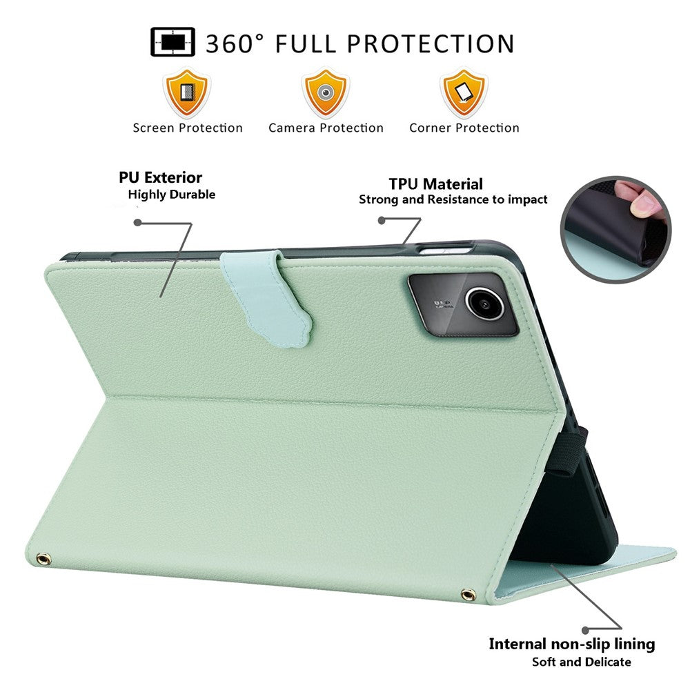 Wallet Case for Lenovo Xiaoxin Pad 2025 / Tab K11 Gen 2 / M11 Leather Stand Table Cover with Stylus Holder, 3D Effect Cat Pattern - Green