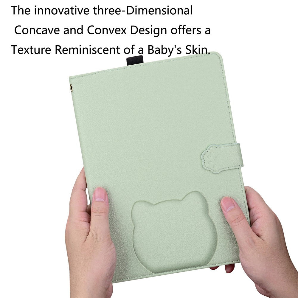 Wallet Case for Lenovo Xiaoxin Pad 2025 / Tab K11 Gen 2 / M11 Leather Stand Table Cover with Stylus Holder, 3D Effect Cat Pattern - Green