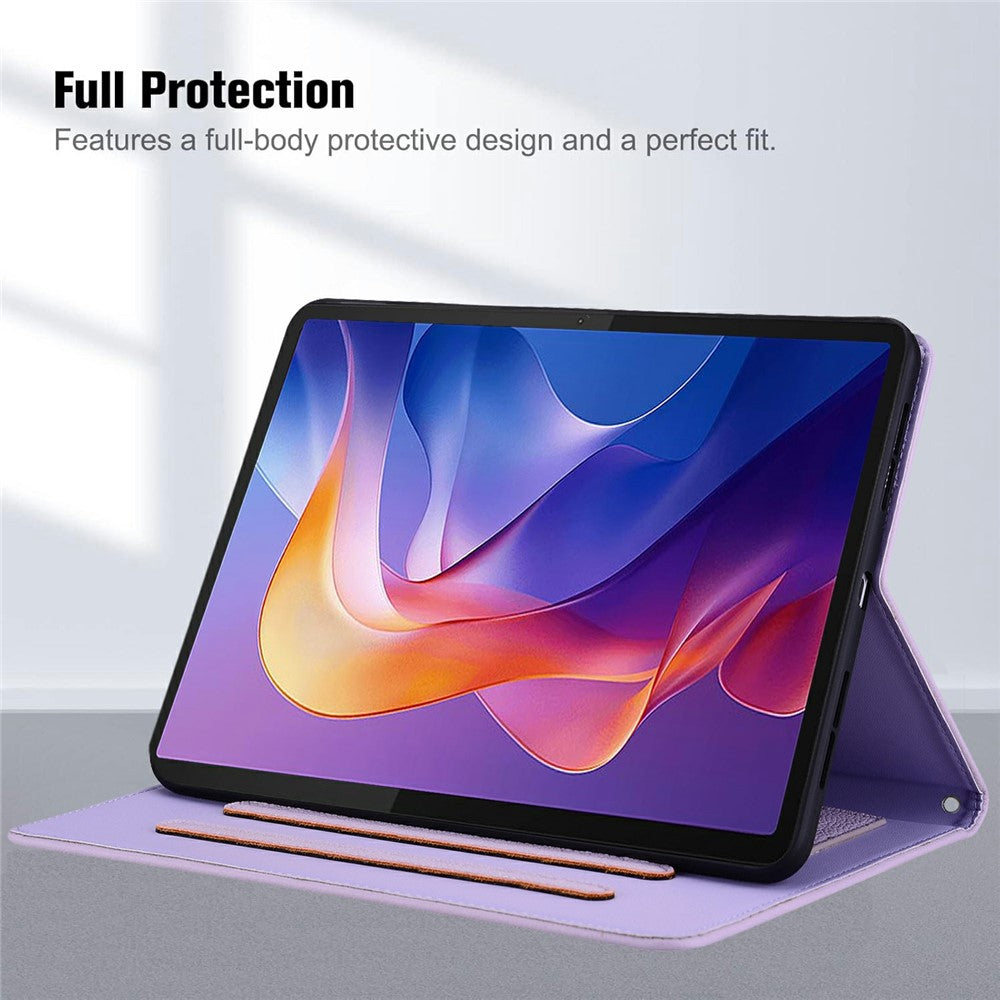 Wallet Case for Lenovo Xiaoxin Pad 2025 / Tab K11 Gen 2 / M11 Leather Stand Table Cover with Stylus Holder, 3D Effect Cat Pattern - Purple