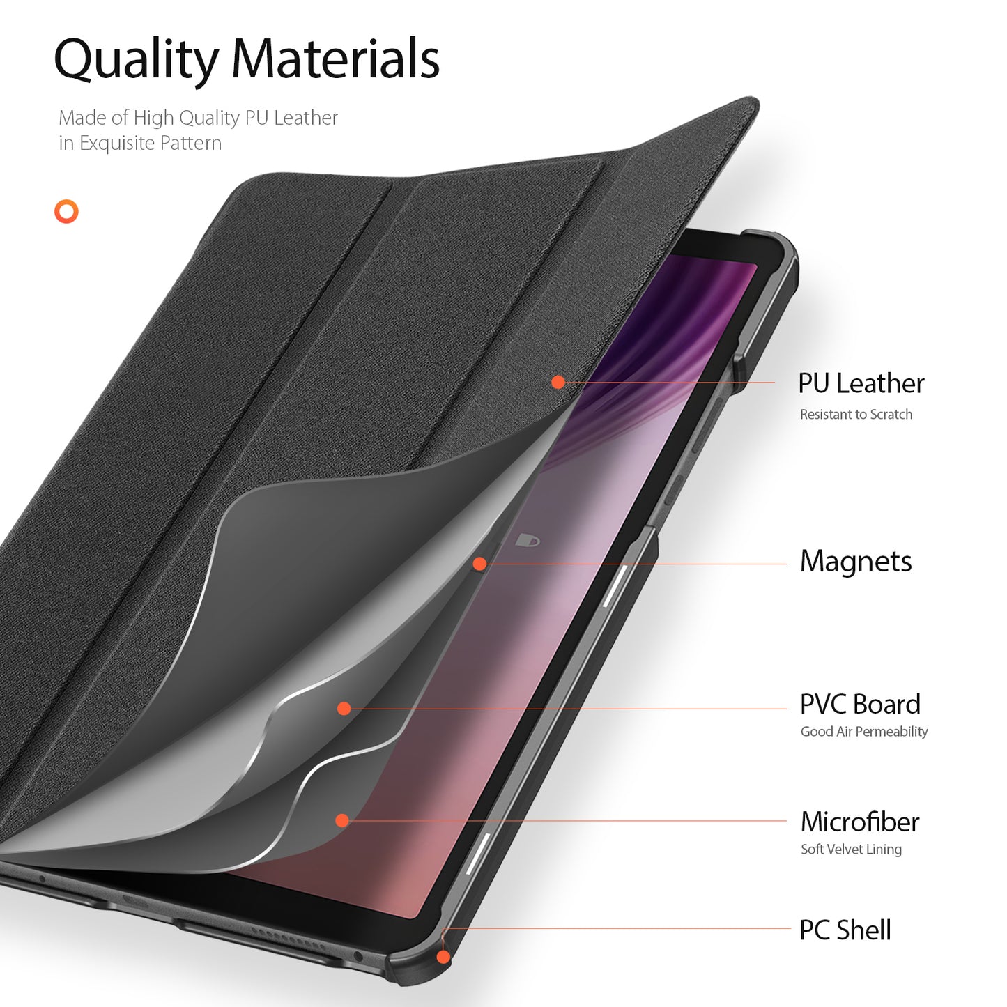 For Lenovo Tab K9 Case DUX DUCIS Domo Series Tri-fold Stand PU Leather Protective Tablet Cover - Black