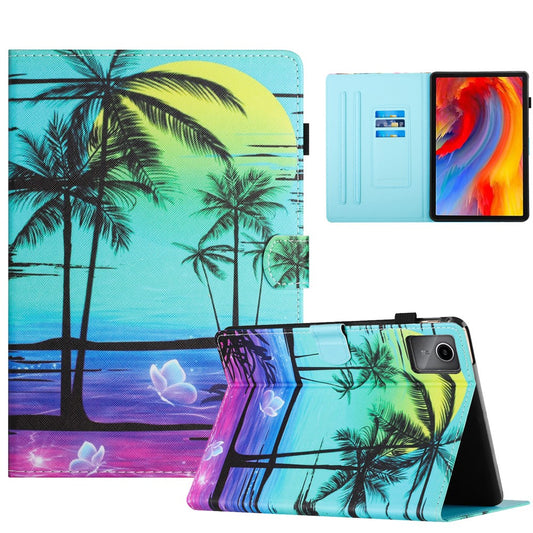 For Lenovo Xiaoxin Pad 11 2025 Case Pattern Printing Leather Tablet Cover with Card Holder - Coconut Tree
