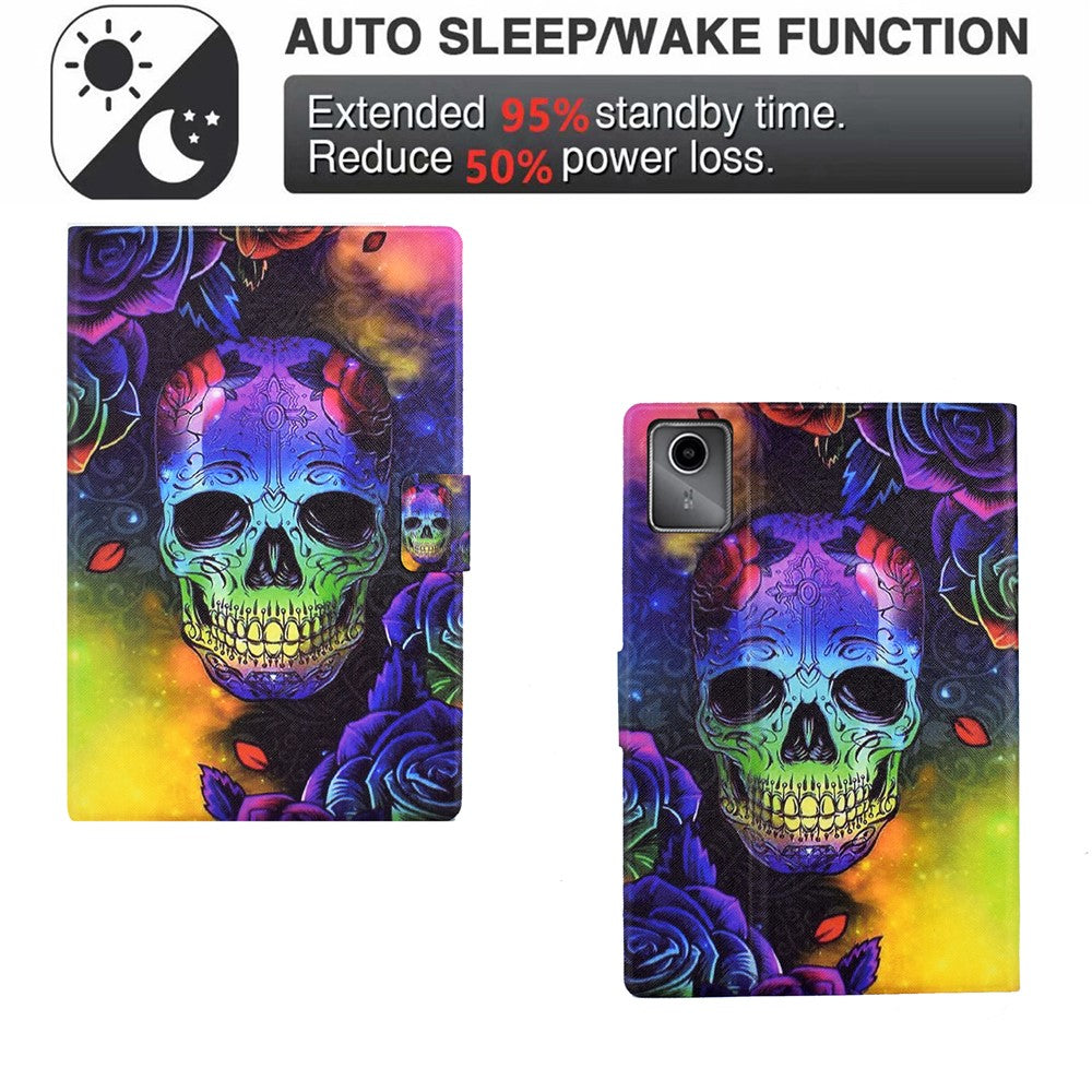 For Lenovo Xiaoxin Pad 11 2025 Case Stand Pattern Printed Leather Cover - Colorful Skull
