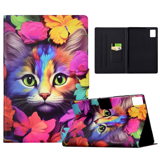 For Lenovo Xiaoxin Pad 11 2025 Case Card Holder Pattern Print Leather Cover - Rose Cat