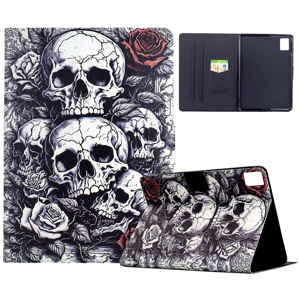 For Lenovo Xiaoxin Pad 11 2025 Case Card Holder Pattern Print Leather Cover - Skull