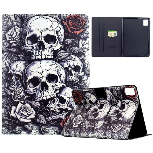 For Lenovo Xiaoxin Pad 11 2025 Case Card Holder Pattern Print Leather Cover - Skull