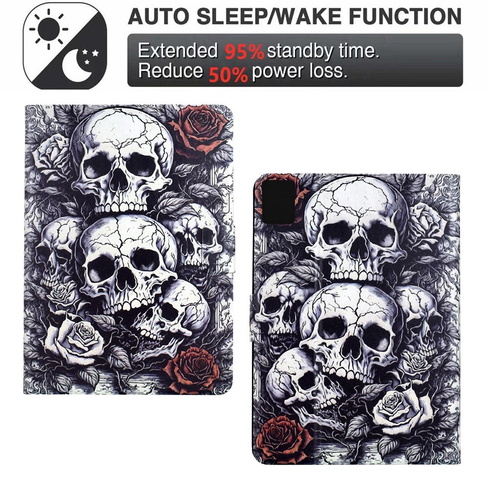 For Lenovo Xiaoxin Pad 11 2025 Case Card Holder Pattern Print Leather Cover - Skull