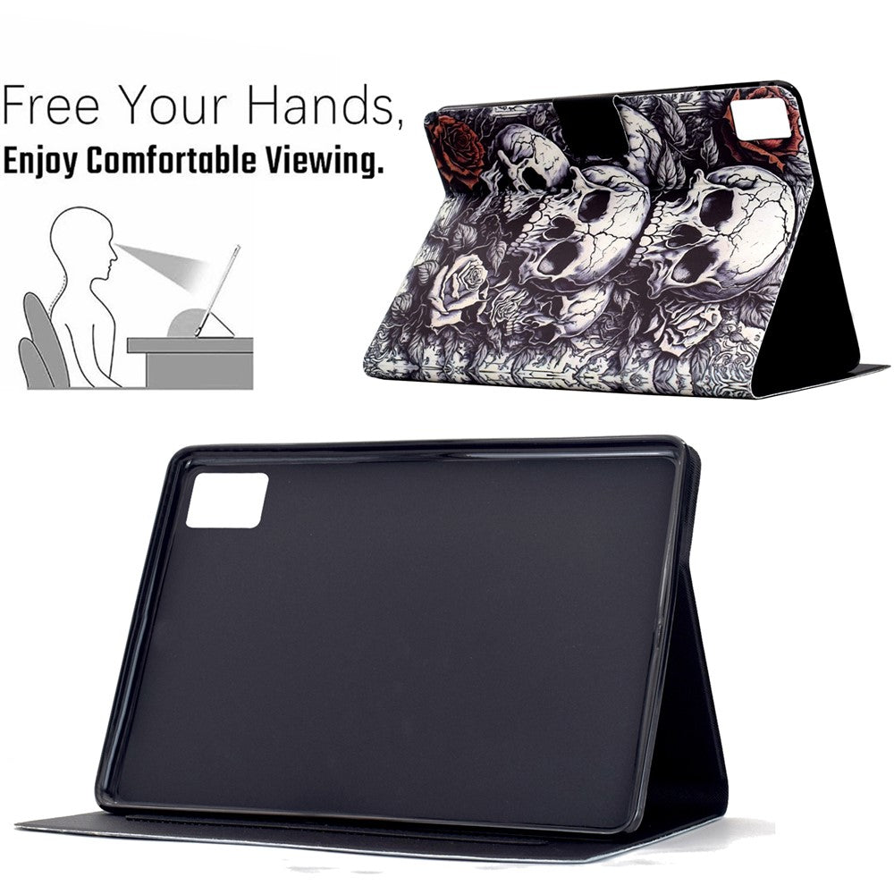 For Lenovo Xiaoxin Pad 11 2025 Case Card Holder Pattern Print Leather Cover - Skull