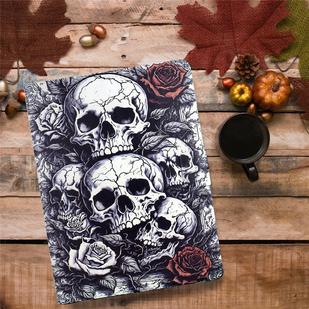 For Lenovo Xiaoxin Pad 11 2025 Case Card Holder Pattern Print Leather Cover - Skull