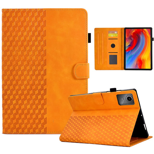 For Lenovo Xiaoxin Pad 11 2025 Case Card Slots Block Pattern Leather Cover - Khaki