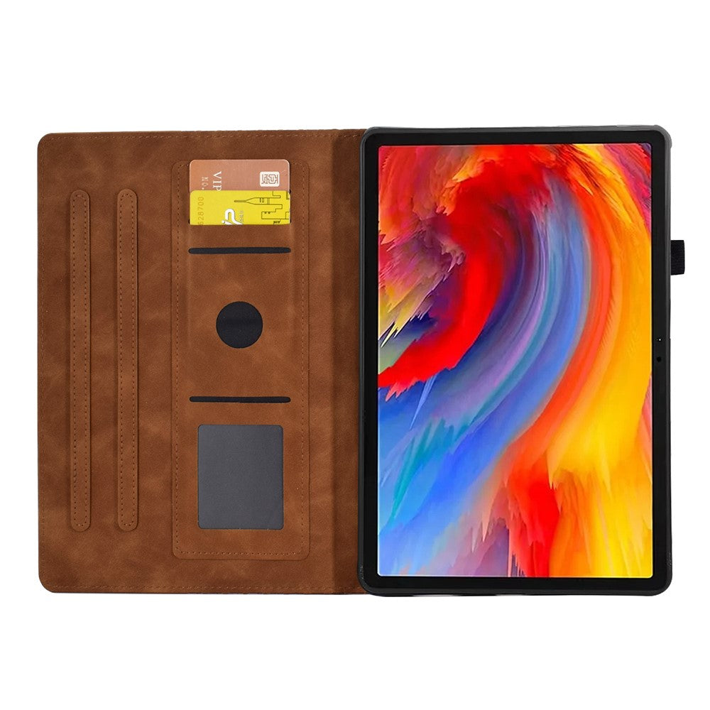 For Lenovo Xiaoxin Pad 11 2025 Case Card Slots Block Pattern Leather Cover - Brown
