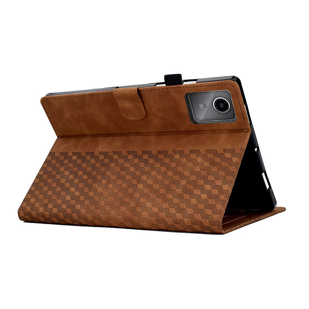 For Lenovo Xiaoxin Pad 11 2025 Case Card Slots Block Pattern Leather Cover - Brown