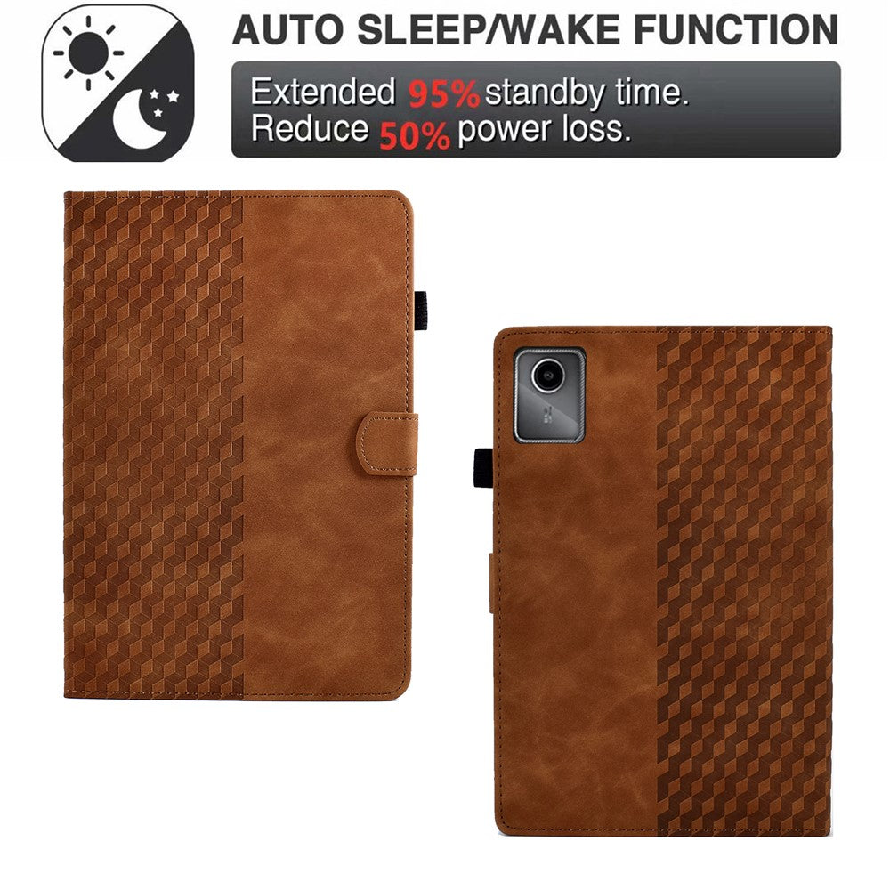 For Lenovo Xiaoxin Pad 11 2025 Case Card Slots Block Pattern Leather Cover - Brown