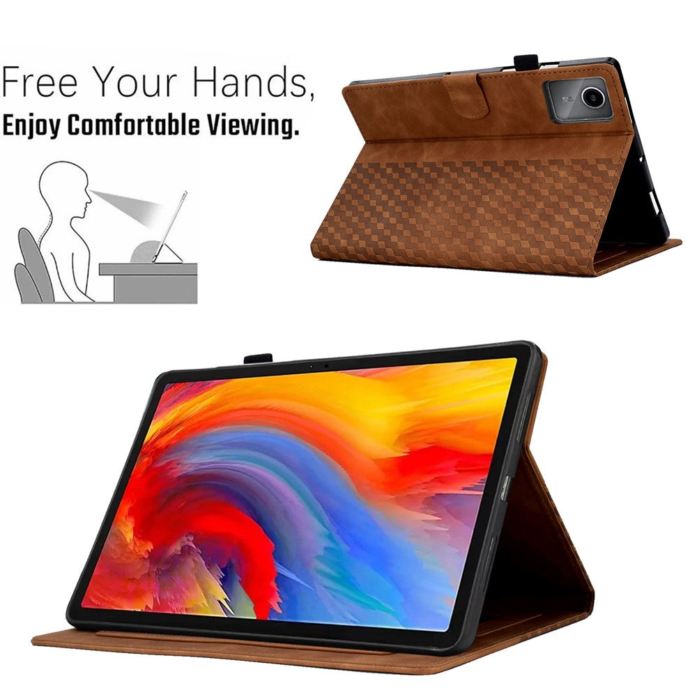 For Lenovo Xiaoxin Pad 11 2025 Case Card Slots Block Pattern Leather Cover - Brown