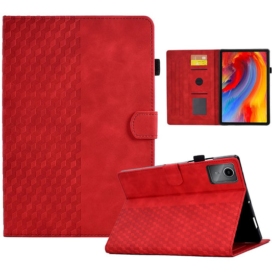 For Lenovo Xiaoxin Pad 11 2025 Case Card Slots Block Pattern Leather Cover - Red