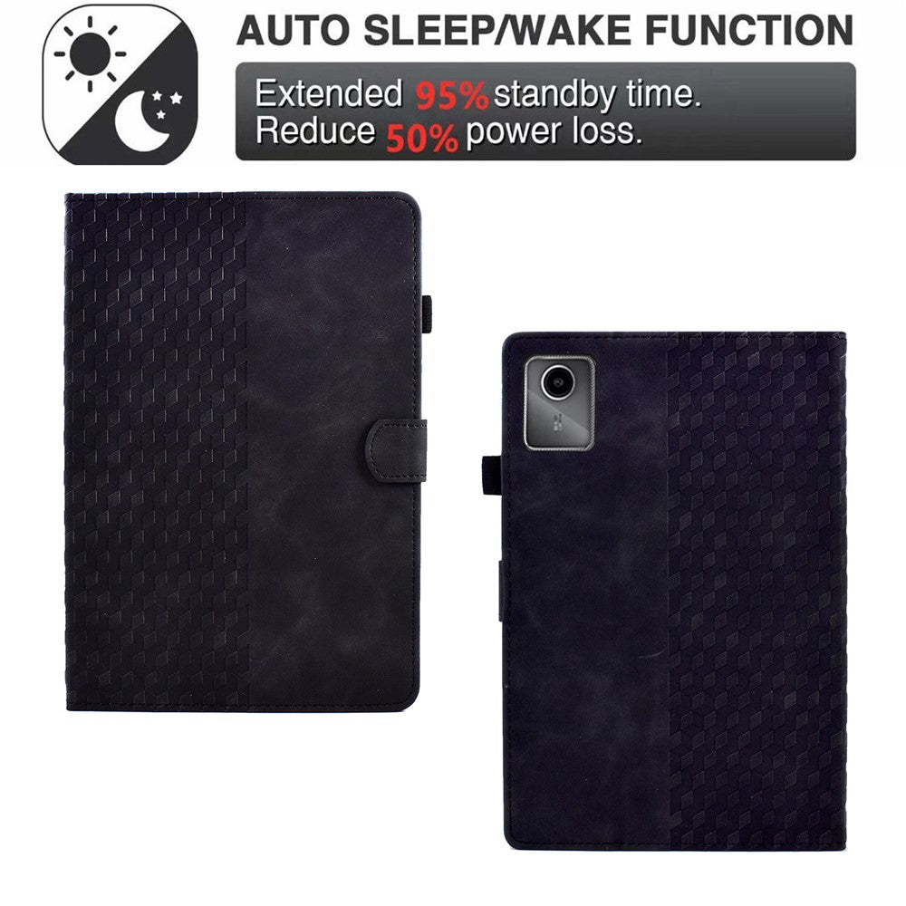For Lenovo Xiaoxin Pad 11 2025 Case Card Slots Block Pattern Leather Cover - Black