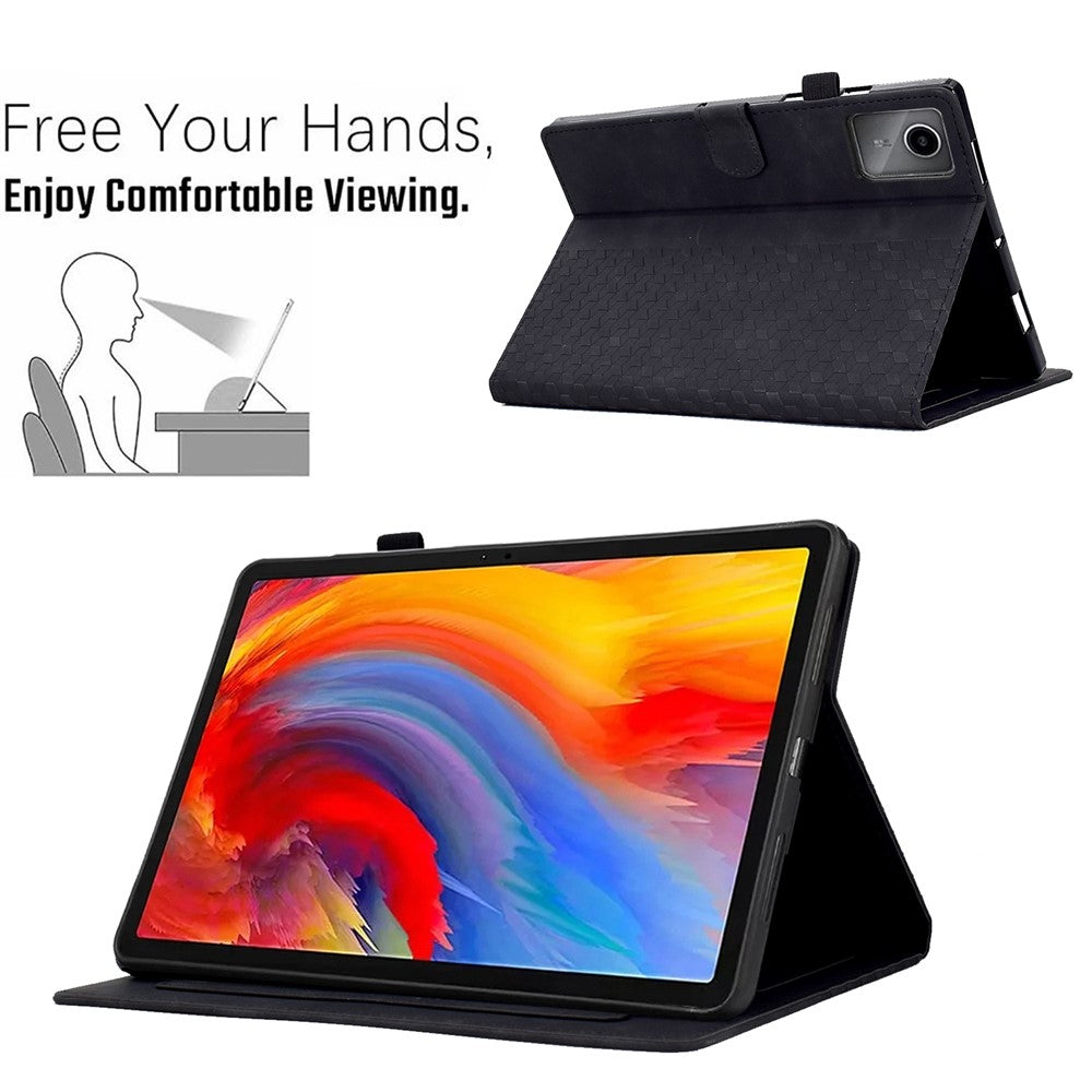For Lenovo Xiaoxin Pad 11 2025 Case Card Slots Block Pattern Leather Cover - Black