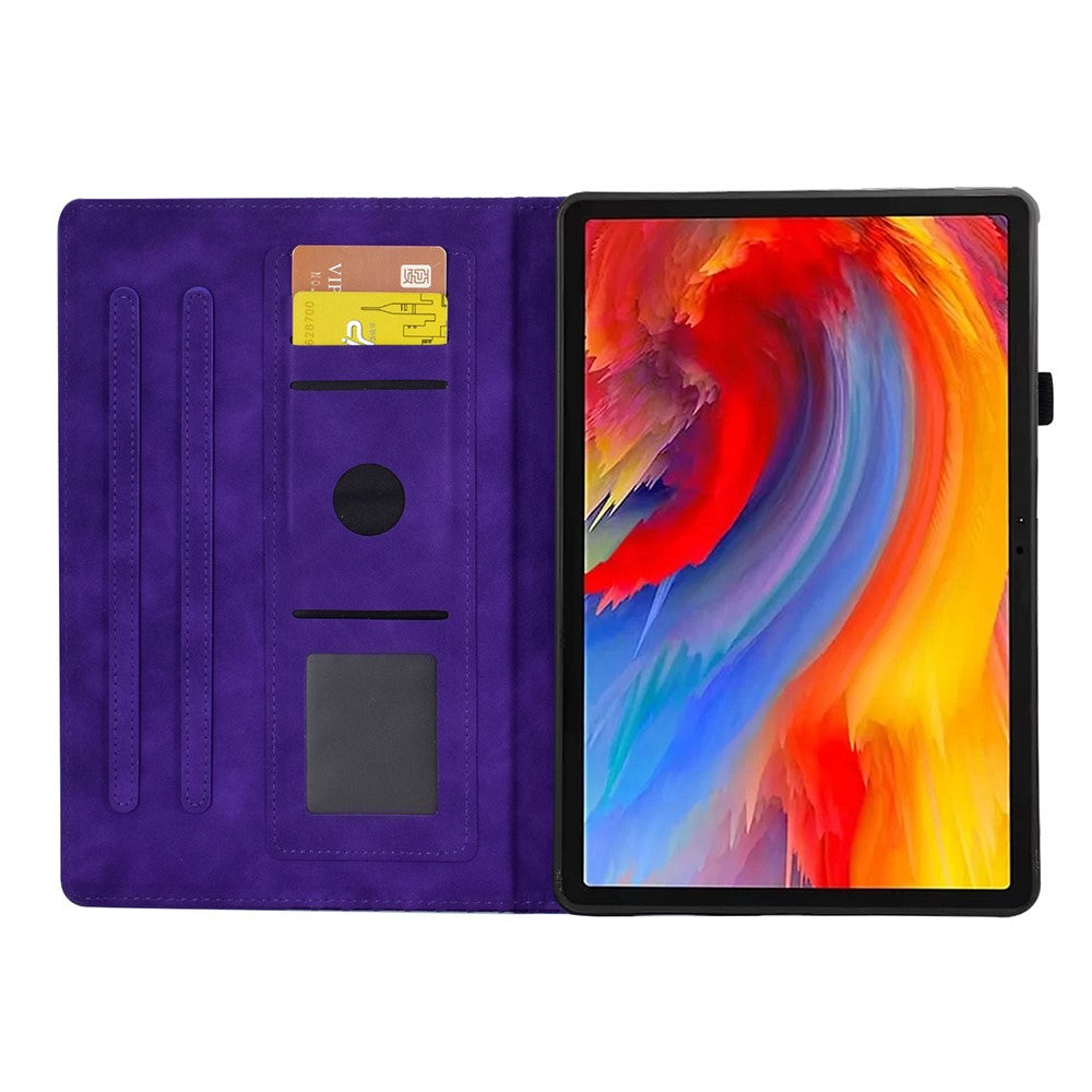 For Lenovo Xiaoxin Pad 11 2025 Case Card Slots Block Pattern Leather Cover - Purple