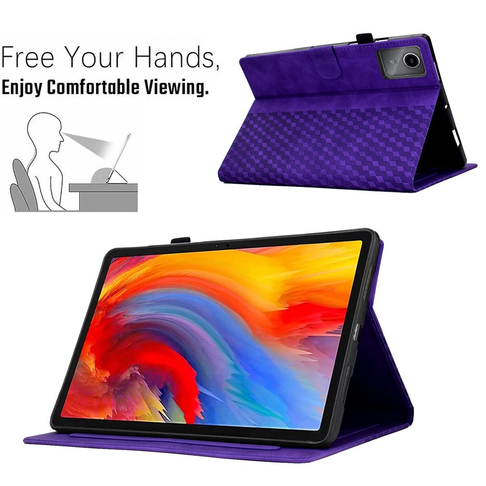 For Lenovo Xiaoxin Pad 11 2025 Case Card Slots Block Pattern Leather Cover - Purple