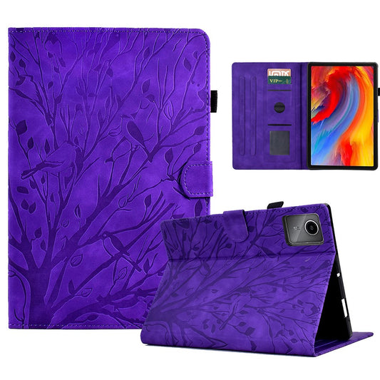 For Lenovo Xiaoxin Pad 11 2025 Leather Case Tree Pattern Card Slots Stand Cover - Purple