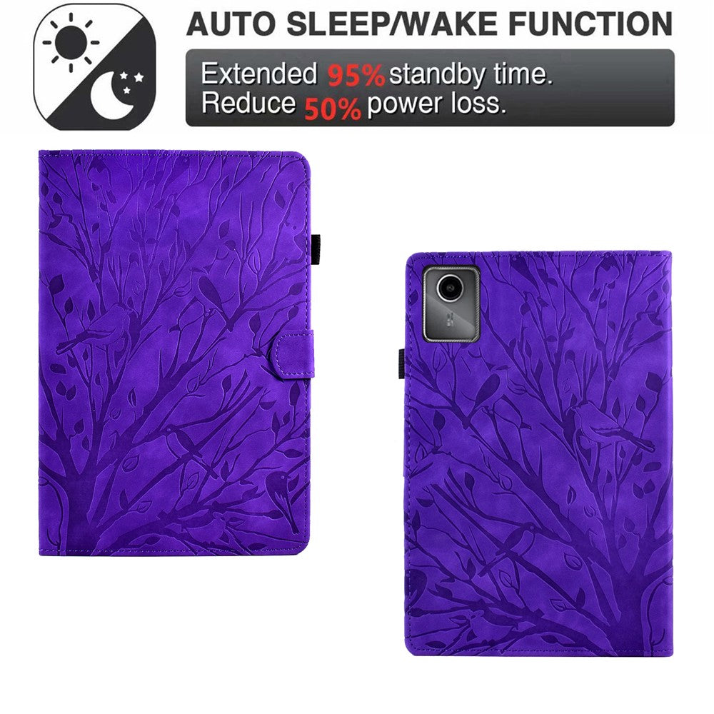 For Lenovo Xiaoxin Pad 11 2025 Leather Case Tree Pattern Card Slots Stand Cover - Purple