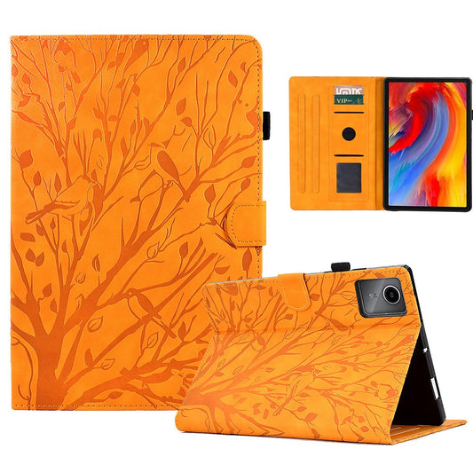 For Lenovo Xiaoxin Pad 11 2025 Leather Case Tree Pattern Card Slots Stand Cover - Khaki
