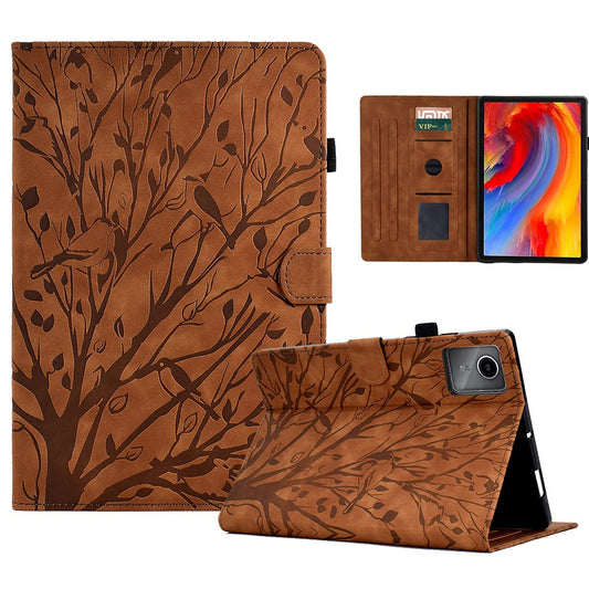 For Lenovo Xiaoxin Pad 11 2025 Leather Case Tree Pattern Card Slots Stand Cover - Brown