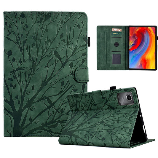 For Lenovo Xiaoxin Pad 11 2025 Leather Case Tree Pattern Card Slots Stand Cover - Green