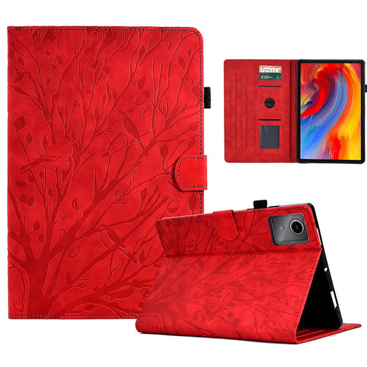 For Lenovo Xiaoxin Pad 11 2025 Leather Case Tree Pattern Card Slots Stand Cover - Red
