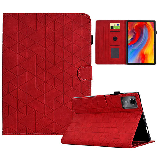 For Lenovo Xiaoxin Pad 11 2025 Case Card Slots Stand Rhombus Auto Wake / Sleep Leather Cover - Red