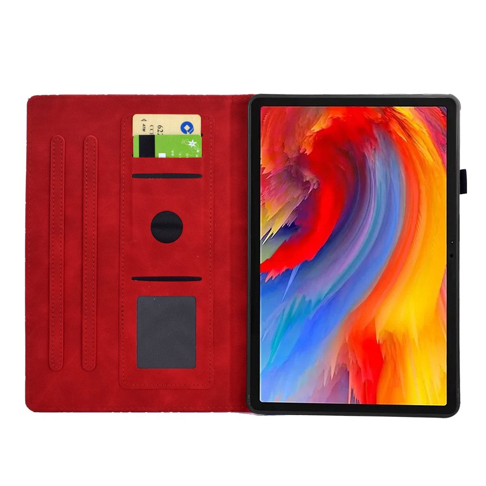 For Lenovo Xiaoxin Pad 11 2025 Case Card Slots Stand Rhombus Auto Wake / Sleep Leather Cover - Red