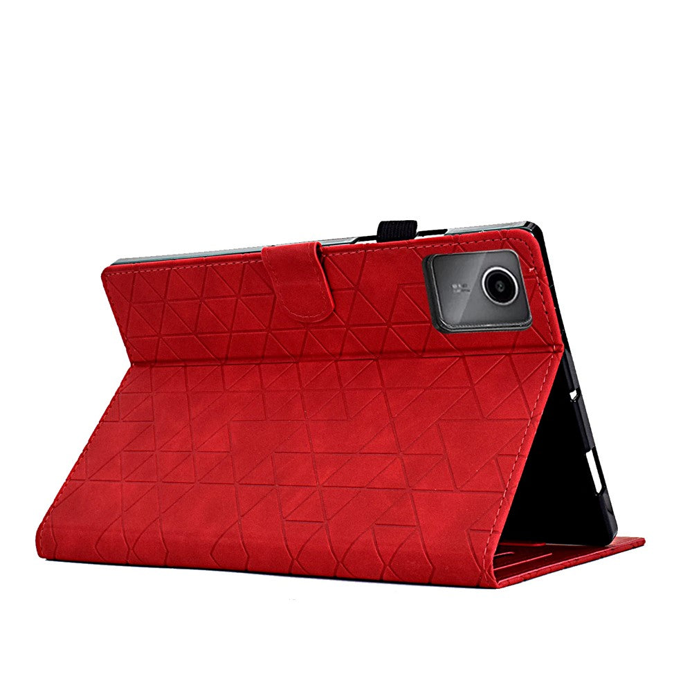 For Lenovo Xiaoxin Pad 11 2025 Case Card Slots Stand Rhombus Auto Wake / Sleep Leather Cover - Red