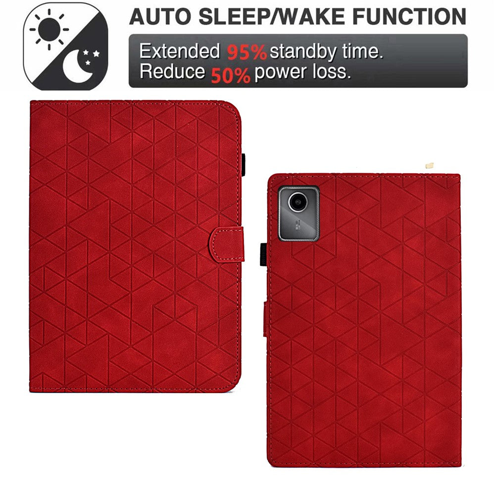 For Lenovo Xiaoxin Pad 11 2025 Case Card Slots Stand Rhombus Auto Wake / Sleep Leather Cover - Red