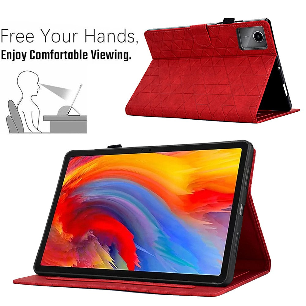 For Lenovo Xiaoxin Pad 11 2025 Case Card Slots Stand Rhombus Auto Wake / Sleep Leather Cover - Red