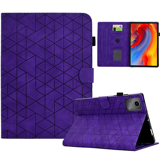 For Lenovo Xiaoxin Pad 11 2025 Case Card Slots Stand Rhombus Auto Wake / Sleep Leather Cover - Purple