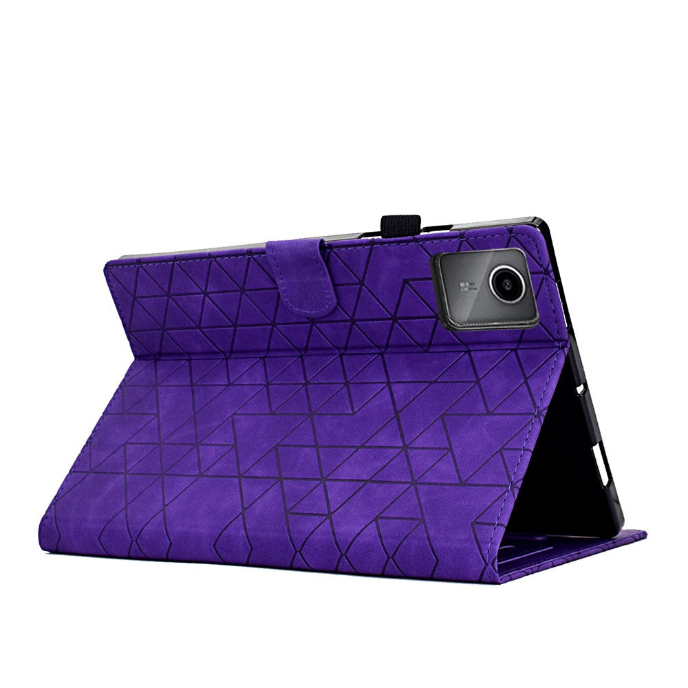 For Lenovo Xiaoxin Pad 11 2025 Case Card Slots Stand Rhombus Auto Wake / Sleep Leather Cover - Purple