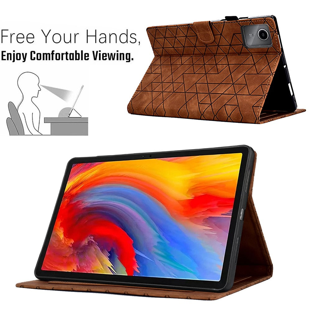 For Lenovo Xiaoxin Pad 11 2025 Case Card Slots Stand Rhombus Auto Wake / Sleep Leather Cover - Brown