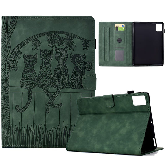 For Lenovo Xiaoxin Pad 11 2025 Case Cats Imprinted PU Leather Card Slots Tablet Cover - Green