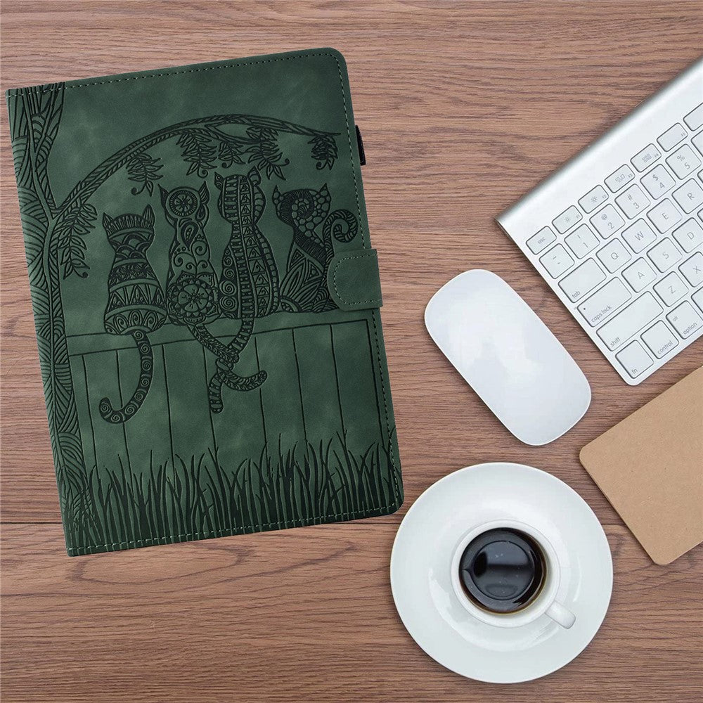 For Lenovo Xiaoxin Pad 11 2025 Case Cats Imprinted PU Leather Card Slots Tablet Cover - Green