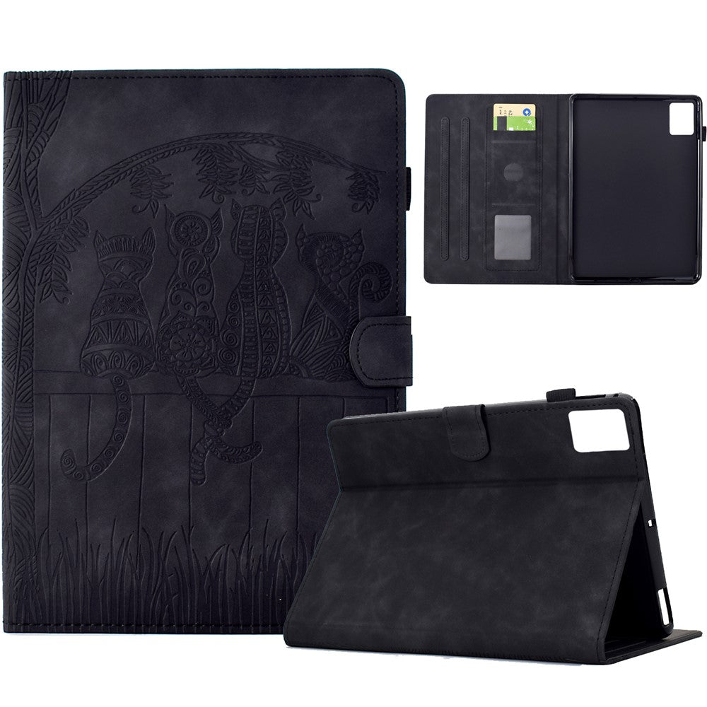 For Lenovo Xiaoxin Pad 11 2025 Case Cats Imprinted PU Leather Card Slots Tablet Cover - Black