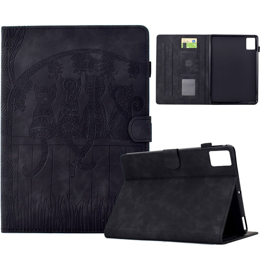 For Lenovo Xiaoxin Pad 11 2025 Case Cats Imprinted PU Leather Card Slots Tablet Cover - Black