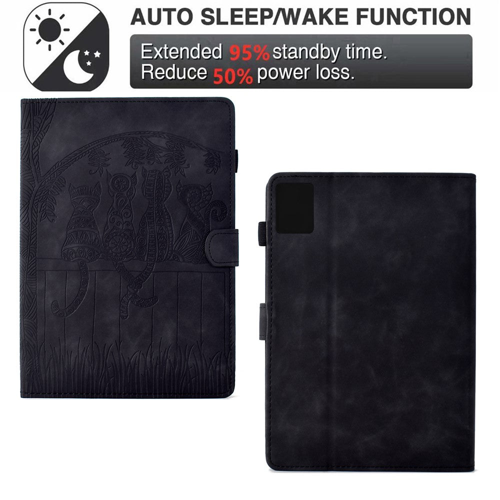 For Lenovo Xiaoxin Pad 11 2025 Case Cats Imprinted PU Leather Card Slots Tablet Cover - Black