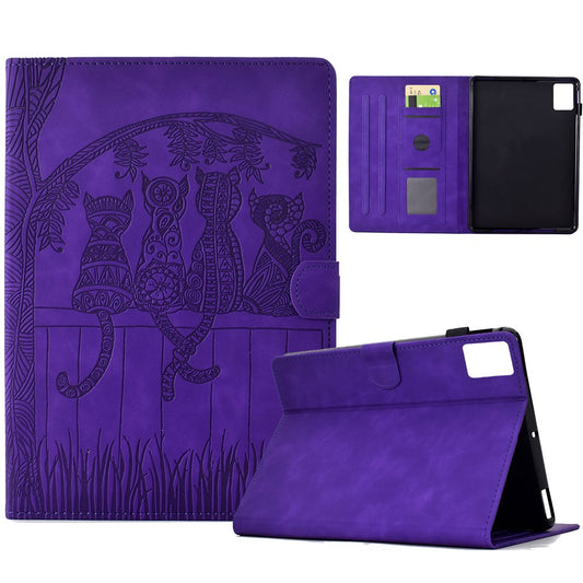 For Lenovo Xiaoxin Pad 11 2025 Case Cats Imprinted PU Leather Card Slots Tablet Cover - Purple